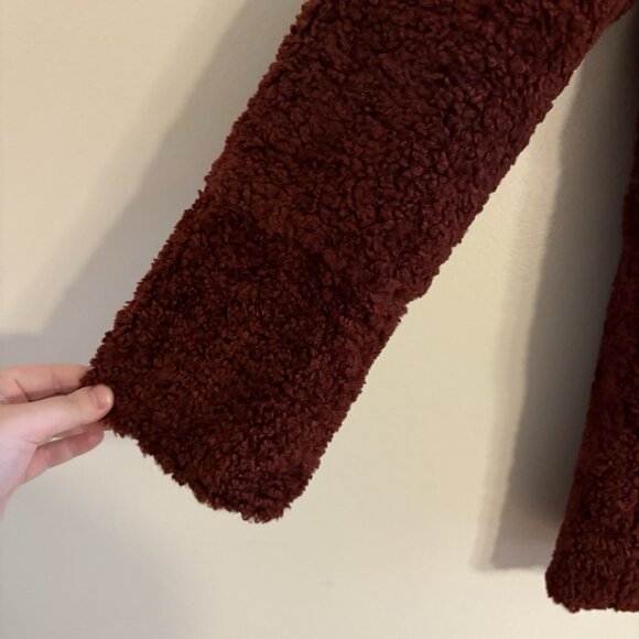 Jane Post Women S Dark Red Faux Fur Snap Front Hooded Reversible Teddy Coat NWT - Picture 4 of 14